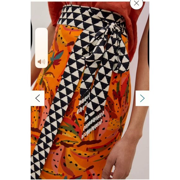 Farm Rio For Anthropologie Orange bead Banana Print Wrap Midi Skirt XL Viscose - Picture 3 of 14